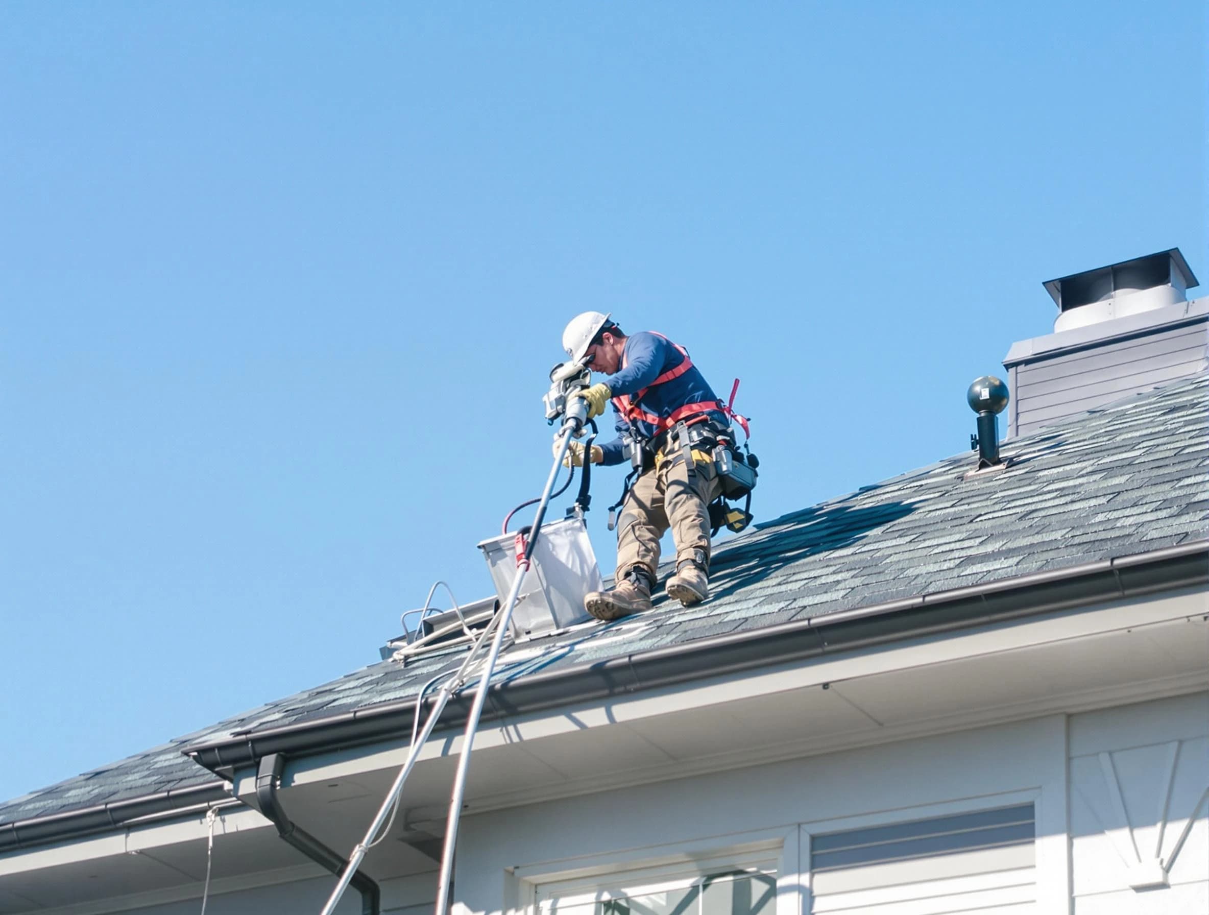 Columbine Dryer Vent Cleaning certified technician cleaning a roof-mounted dryer vent system in Columbine
