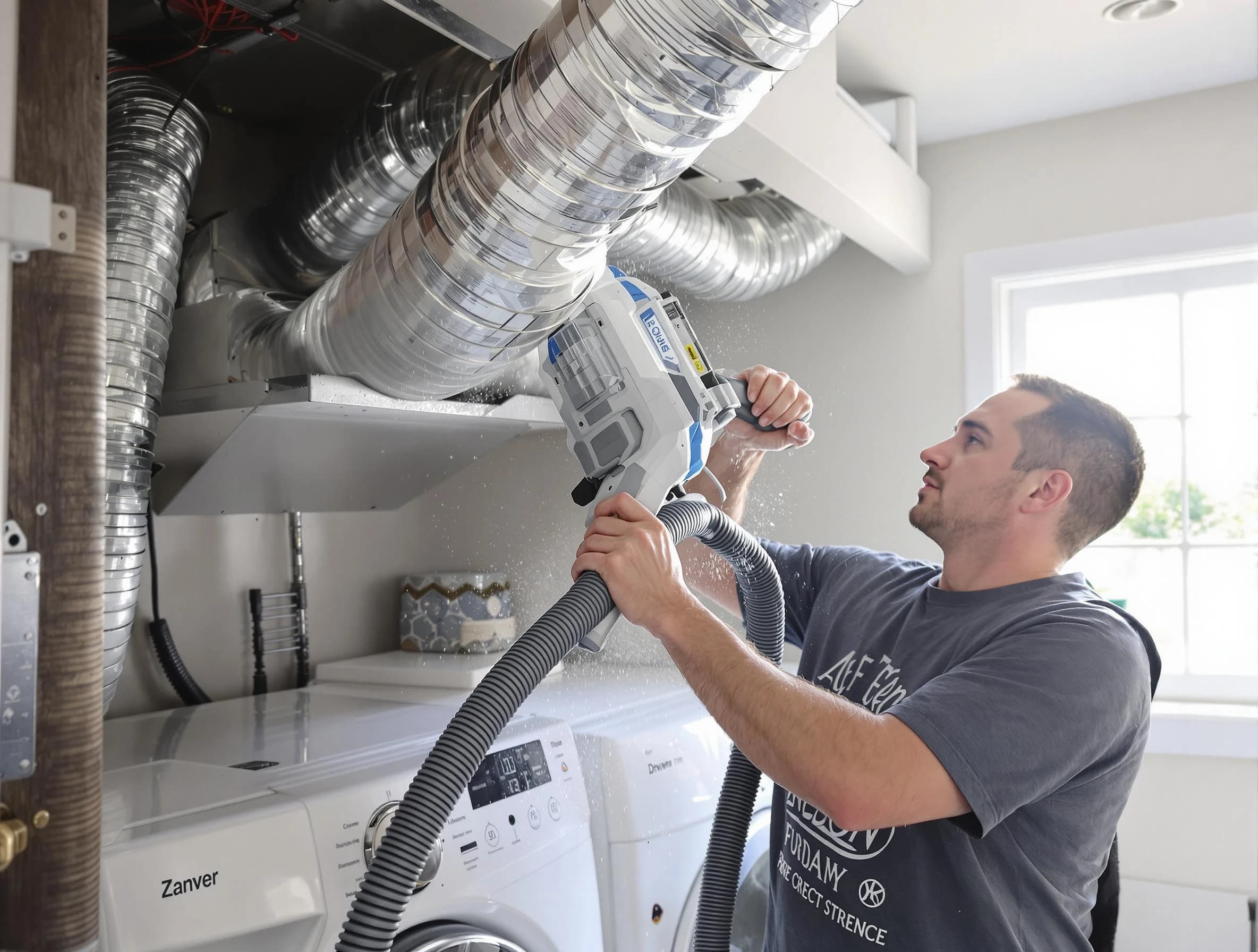 Columbine Dryer Vent Cleaning specialist cleaning deep within a dryer vent duct system in Columbine