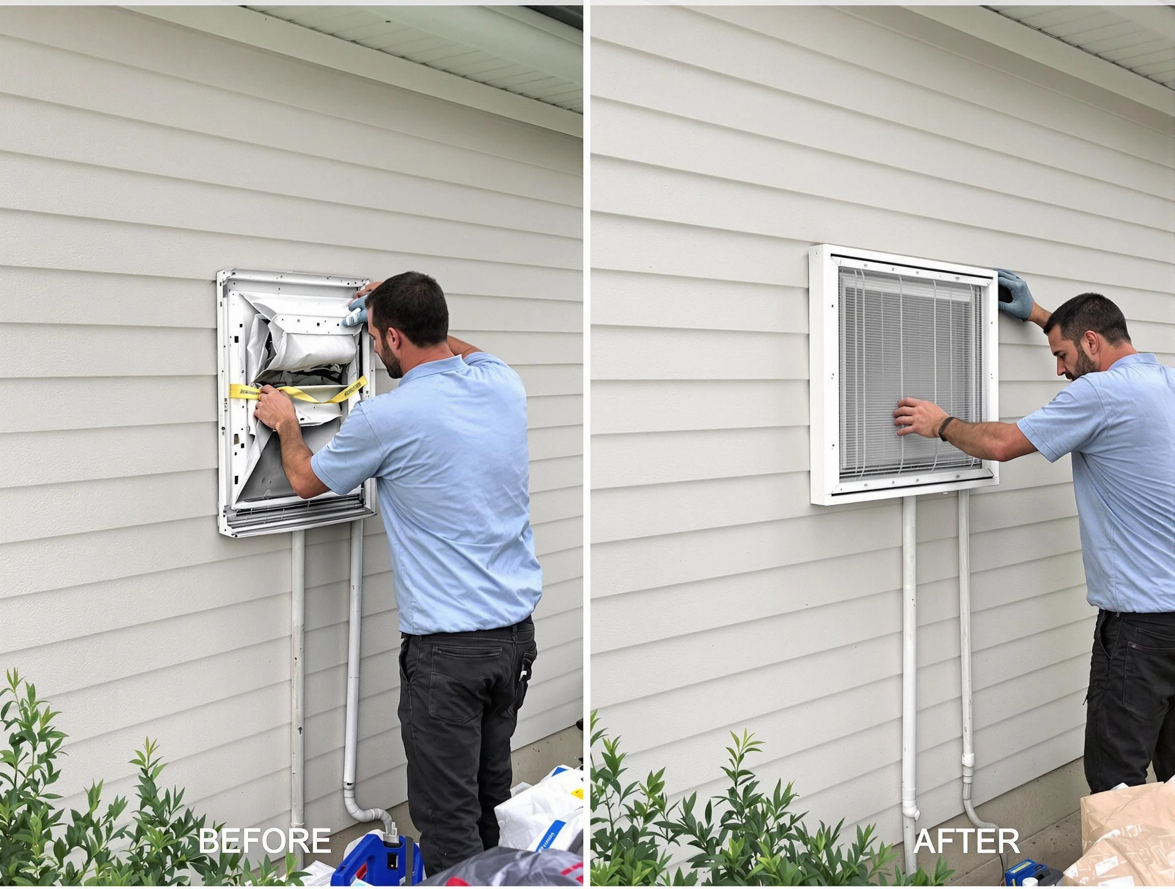 Columbine Dryer Vent Cleaning technician installing high-quality dryer vent cover at a residential property in Columbine